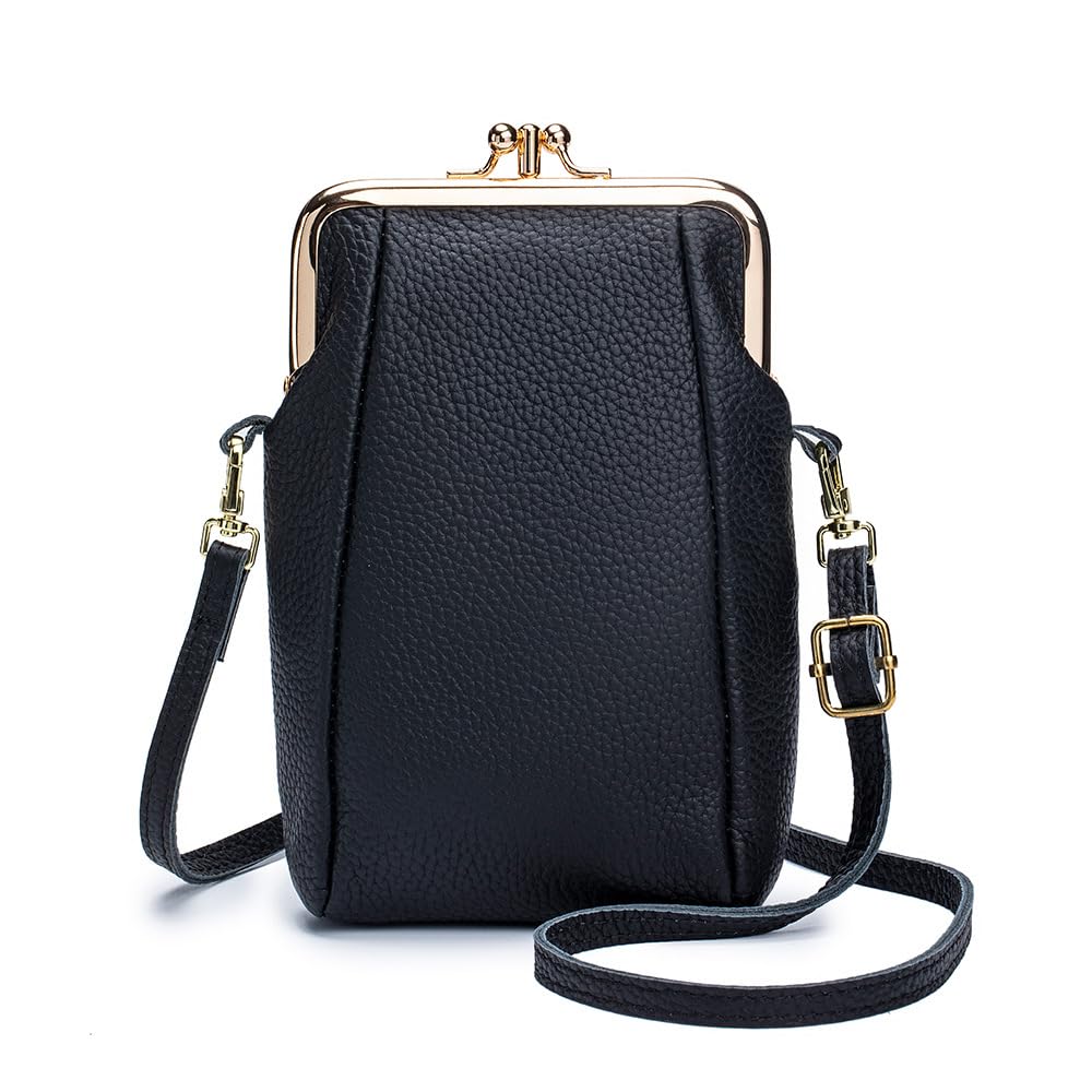 

Genuine Leather Purse Shoulder Bag for Mini Smartphone Small Small Bag [Yocipa] Women, Pochette, 2-Compartment Structure, Pouch, Crossbody, Shoulder, чорний