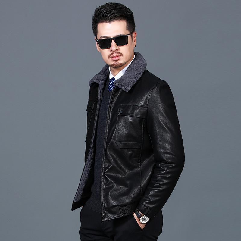 

Мужское пальто из натуральной кожи для мужчин среднего возраста, мужское осенне-зимнее деловое повседневное мужское меховое цельное утолщенное пальто 190