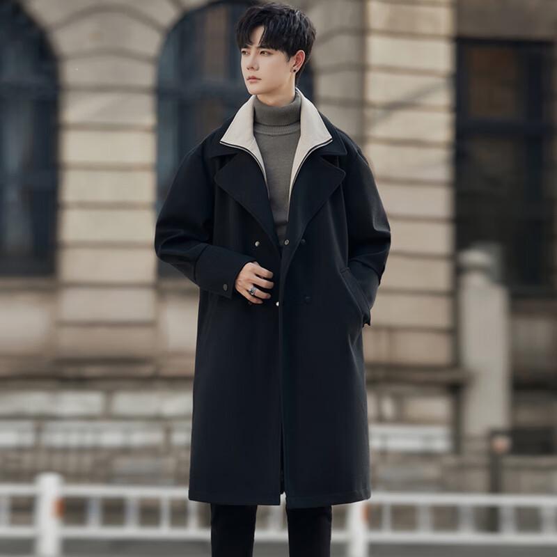 ROMON Men's Mid-length British Style Faux Two-piece Wool Blend Trench Coat