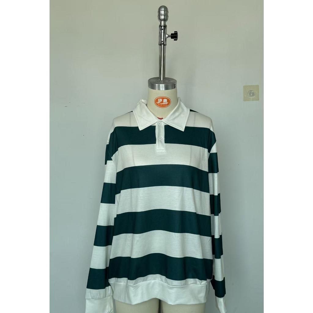Spring Autumn New Fashion Loose Striped Pique Polo Shirt for Men Women, Trendy Hong Kong Style Streetwear