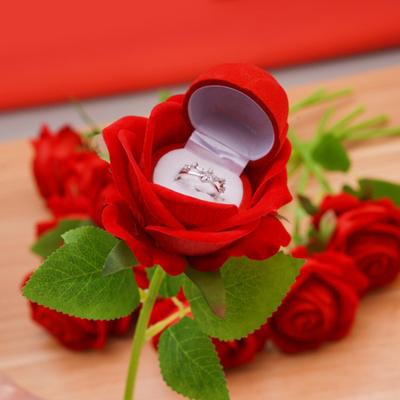 Caja de Anillos Caja de Regalo con Flor Preservada con Tallo Romántico Día de San Valentín Estuche para Joyas Compromiso Boda Aniversario Regalo