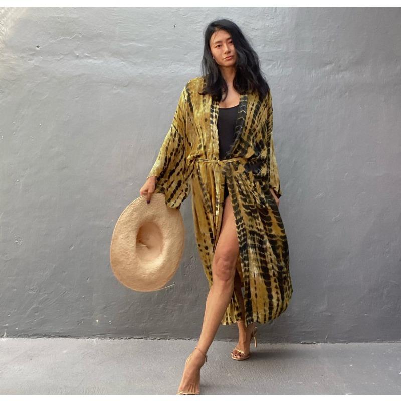 Women's Fashion Spring Fall Colour Block Print Long Sleeve Loose Waistline Casual Dresses