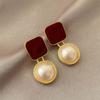 Fashion Geometric Red Enamel Clip On Earrings for Women Female Statement Vintage Fake Without Hole Pearl Earring Jewelry Gift