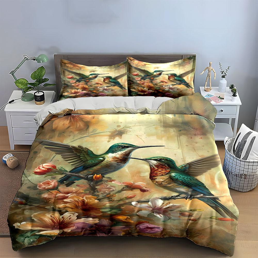 Hummingbirds over floral arrangement. Bedding sets Duvet cover sets Duvet covers Pillowcases(1 * Duvet Cover 2 * Pillowcases without duvet insert)