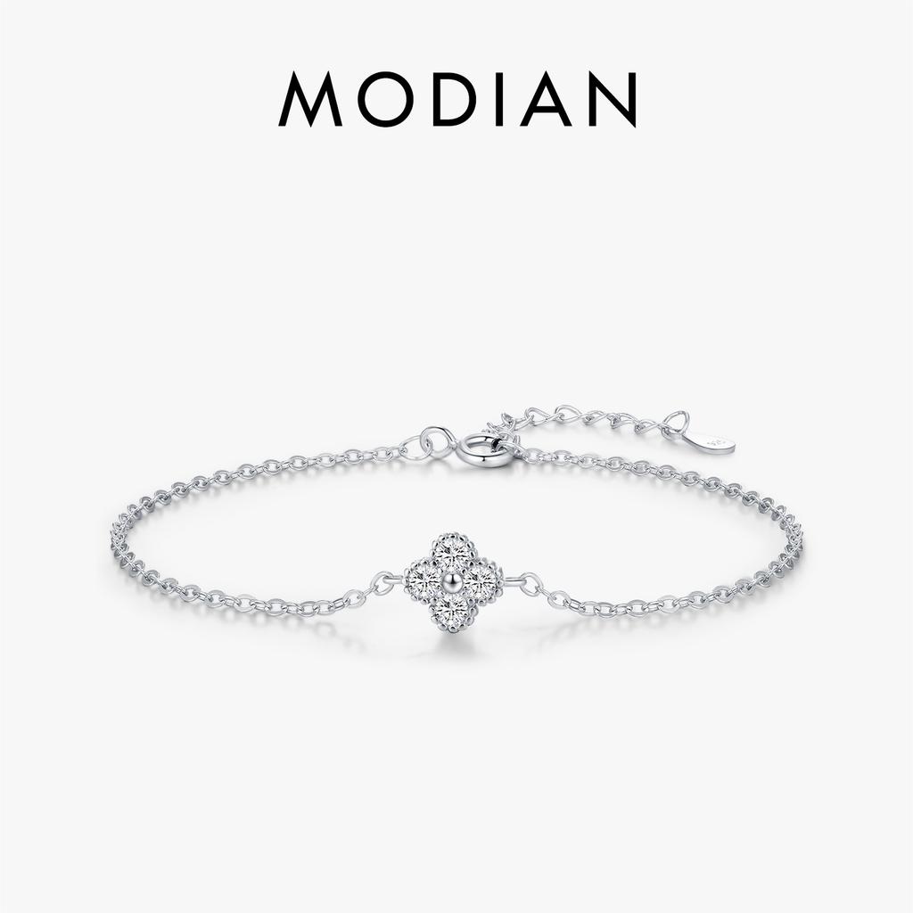 MODIAN 925 Silver Exquisite Lucky Four Leaf Clover CZ Link Chain Stackable Sweet Bracelet For Women Daily Fine Jewelry