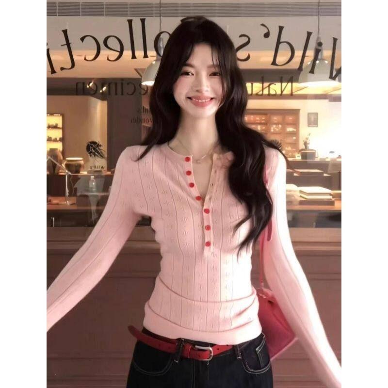Sweet Hollow-Out Long-Sleeve Top for Women, New Autumn and Winter Model, Unique and Stunning, Elegant Casual Slim-Fit Slimming Knit Sweater