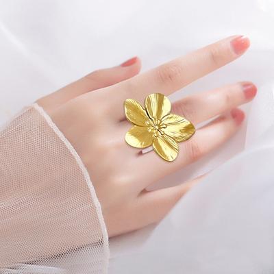 Δαχτυλίδι Ανοιχτό Λουλούδι Ρυθμιζόμενο Γυαλισμένο Μέταλλο Μονόχρωμο Λείο Υπερβολικό Στυλ Πέταλο Κυρία Χορός Αποφοίτησης Δαχτυλίδι Δαχτύλου Δώρο Γενεθλίων Διακοπών Κοσμήματα