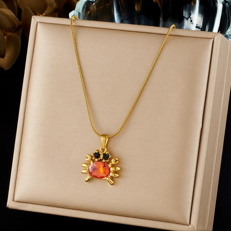 

Gold Plated Stainless Steel Red Crystal Crab Pendant Necklace for Women золотий