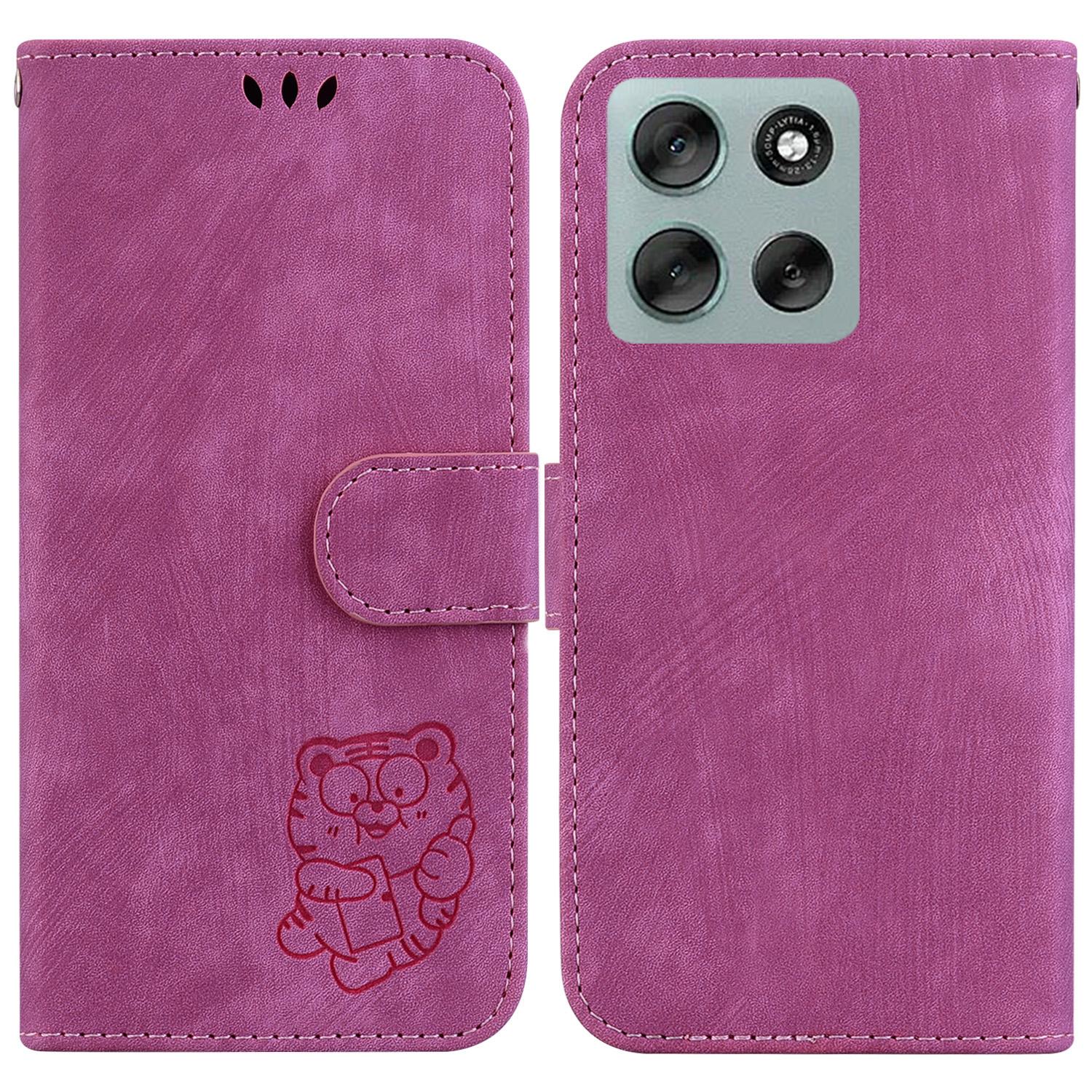 

Для Motorola Moto G56 5G Чехол-кошелек Кожаный противоударный чехол для телефона с тиснением тигра и ремешком на запястье Rose