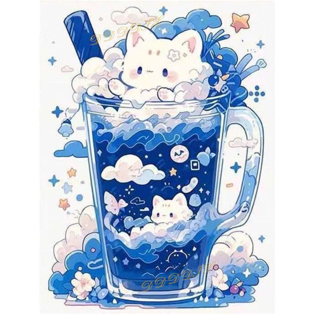2026 New 5D Diamond Art Painting Cartoon Dessert Cute Cup Cat Mosaic Embroidery Cross Stitch Kit Home Decor Gift