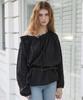 LETTER FROM MOON Leaf One-Shoulder Frill Blouse (Black)
