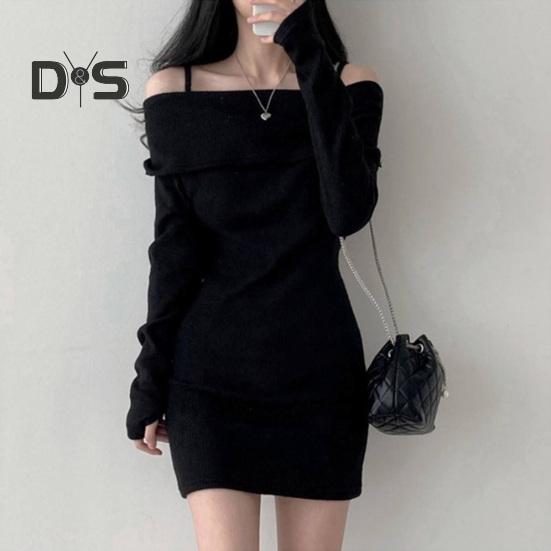 Women Knitting Tops Off Shoulder Long Sleeve Solid Color Slim Fit Pullover Tops Sexy Ribbed Long Blouse