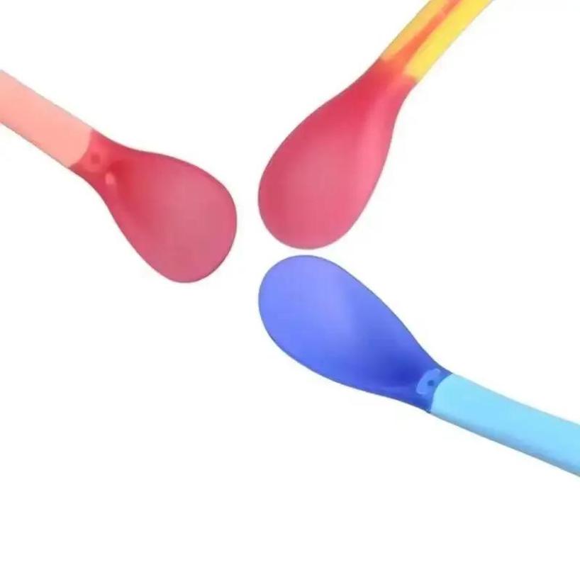 3 Pcs Safety Temperature Sensing Baby Silicon Spoon Kids Children Flatware Feeding Spoon Home Kitcen Soup Spoon Randomly Color