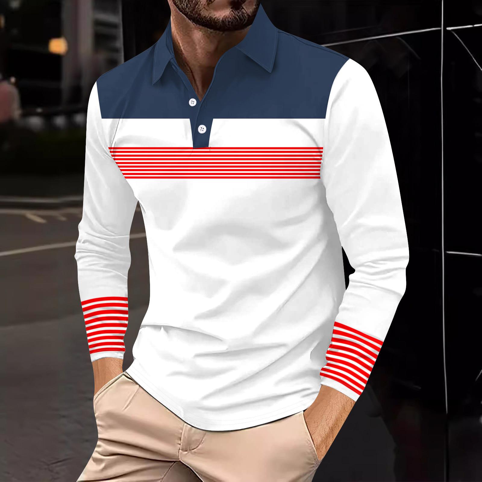 

Чоловіча сорочка для гольфу, повсякденна, спортивна, з V-подібним вирізом, ребристим коміром, довгим рукавом, модна повсякденна одноколірна однотонна весна та літо, звичайного крою S білий