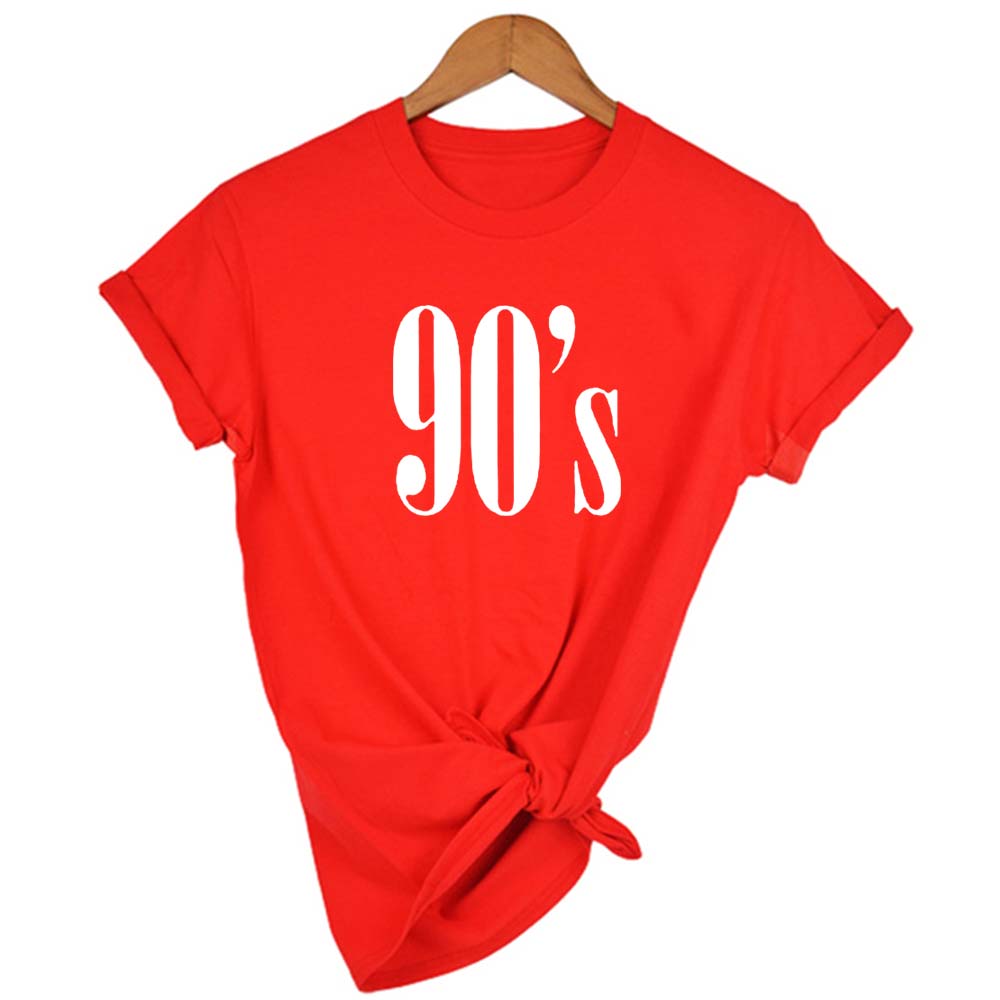 90 S Letter Printed Women Tshirt Casual T Shirt Short Print Regular O Neck Tops Shirts