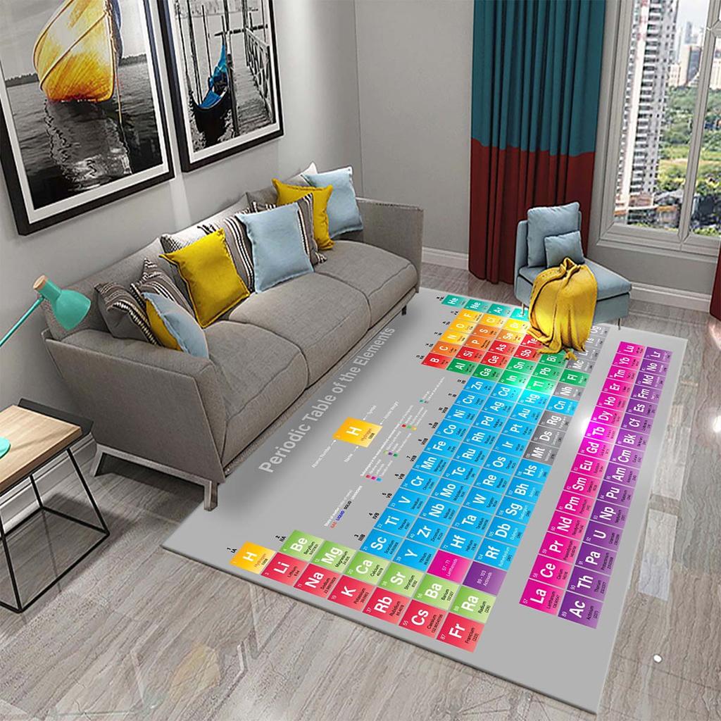 3D Periodic Table of Elements Carpet for Living Room Students Bedroom Area Rug Non-slip Floor Rug Mat Educational Mat Home Decor