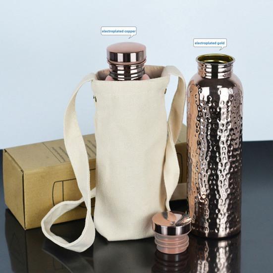 800ML Copper Sports Water Bottle Hammer Pattern Large Capacity Leakproof Portable Outdoor Cycling Gym Fitness Travel Electroplating Drinking Cup