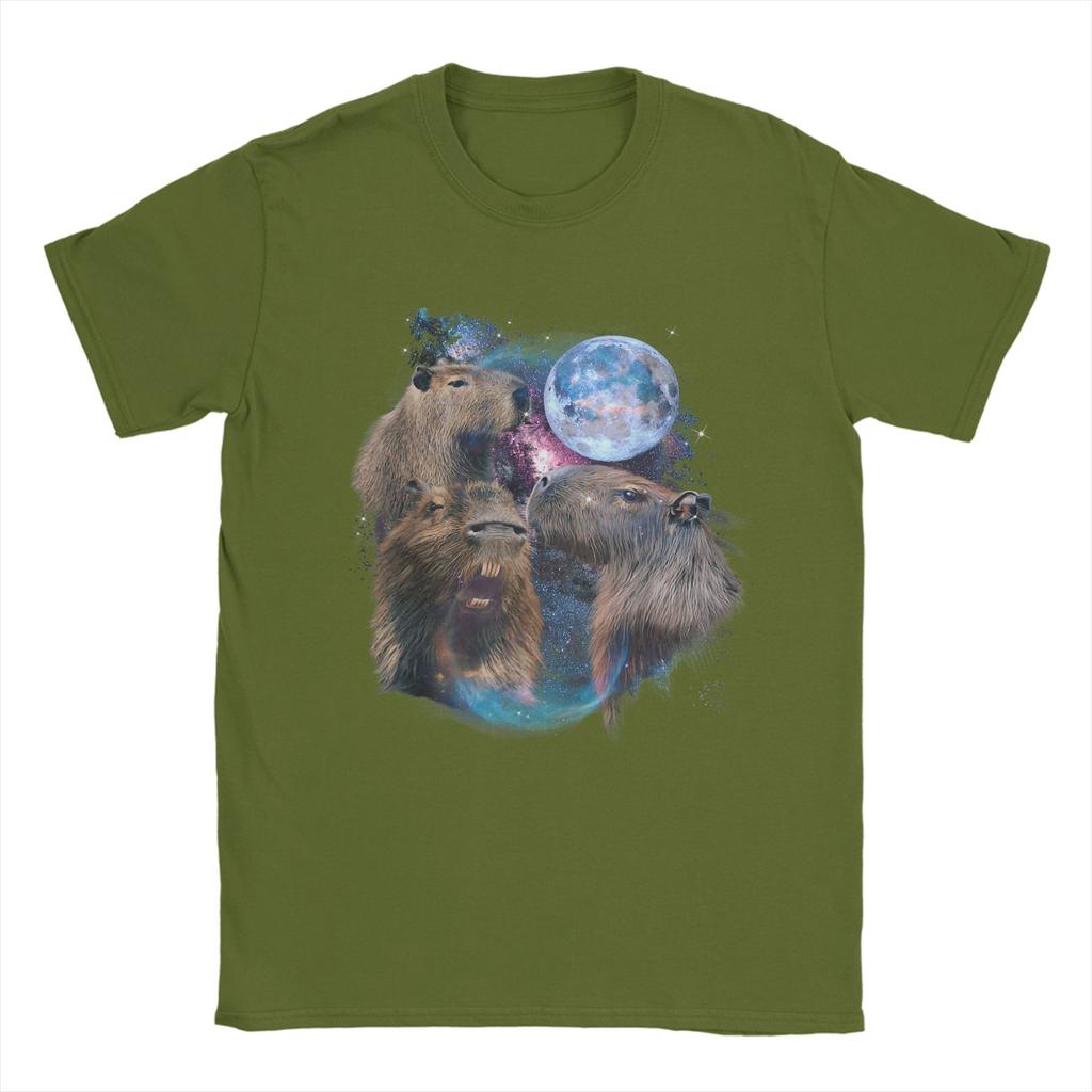 3 Moon Capybara Funny Capibara Rodent Animal Lover Cotton TShirt For Unisexs Summer T Shirts O Neck Tee Shirt Clothing