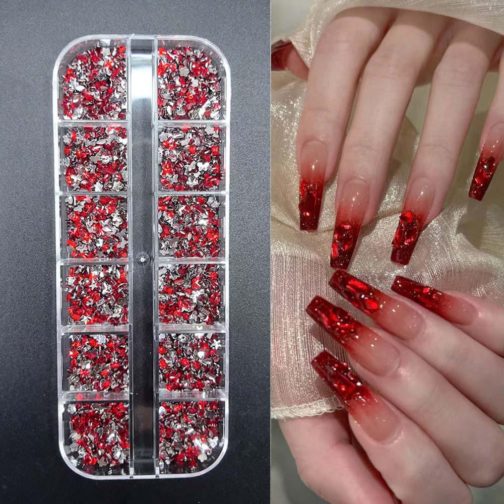 New Year Hot-Selling Nail Art Accessories: Red Irregular Rhinestones for a Super Shiny Look