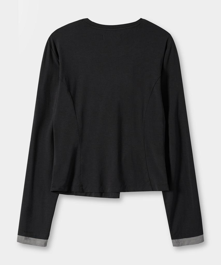 Yujen Button Slit Layered Long Sleeve T-Shirt_Black & Charcoal