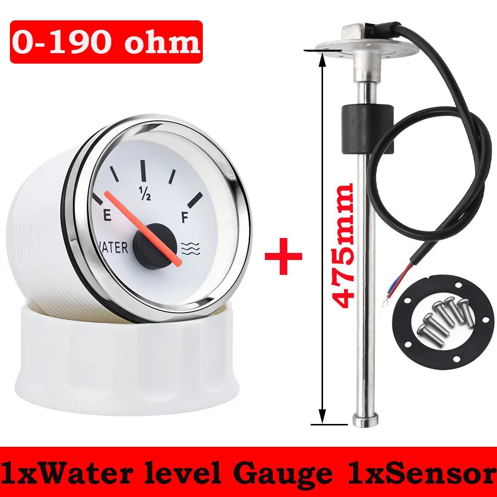 100-500mm Stainless Steel Marine Water Level Gauge Sensor Fit Boat Car Water Level Gauge Meter 0-190ohm with Red Backlight 9-32V