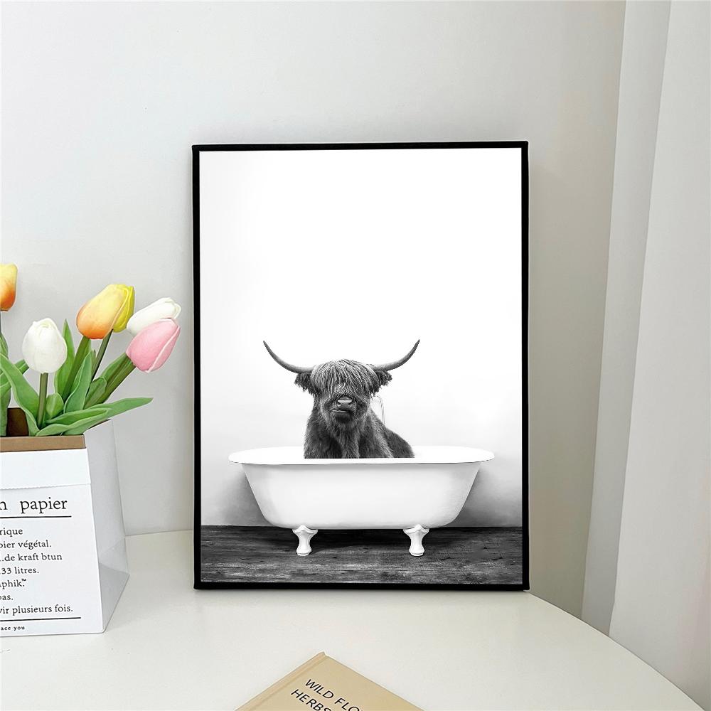 1pc Retro Art Bathroom Animal Poster Self-adhesive Art Poster Waterproof Paper Sticker Coffee House Bar Room Wall Decor