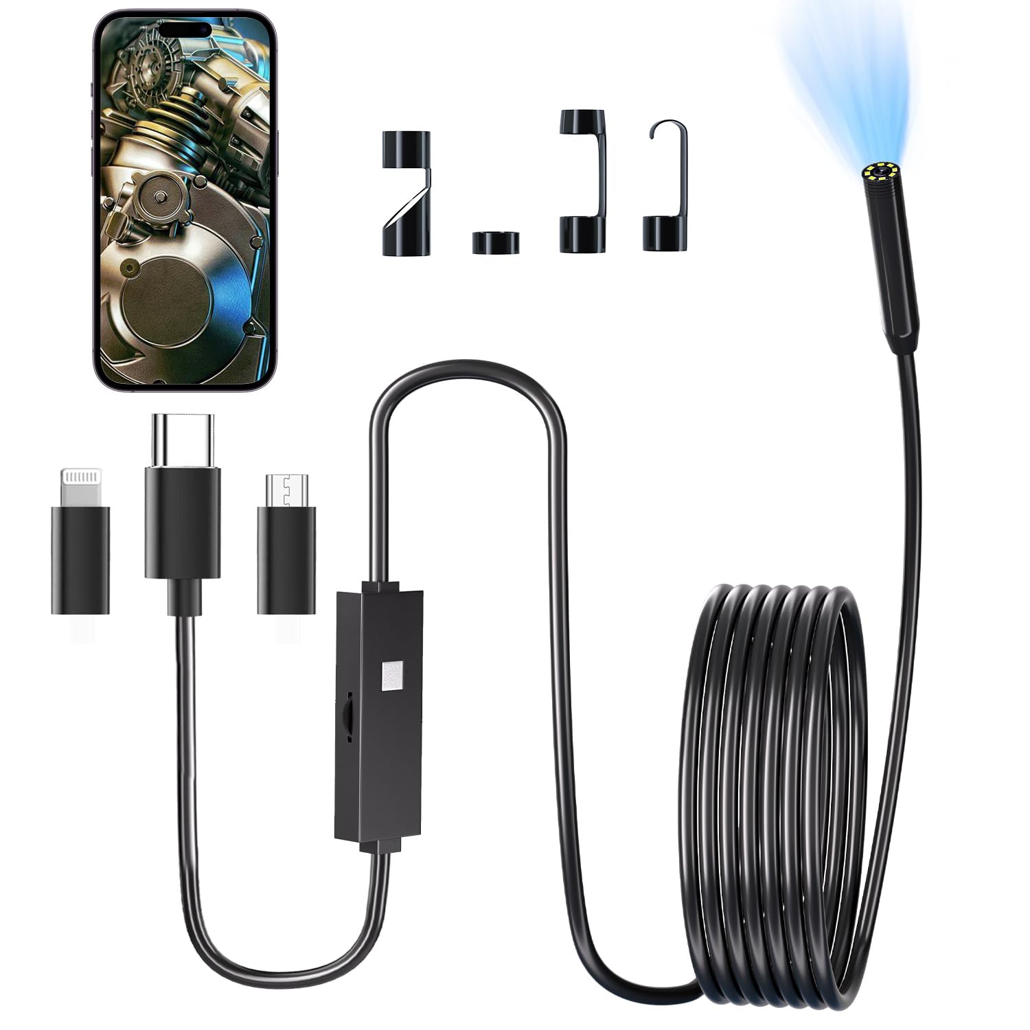 

Colofree Fiberscope 1920P HD Endoscope Camera 8 High Brightness LED Lights Industrial Endoscope Digital Endoscope Snake Camera IP67 Waterproof чорний