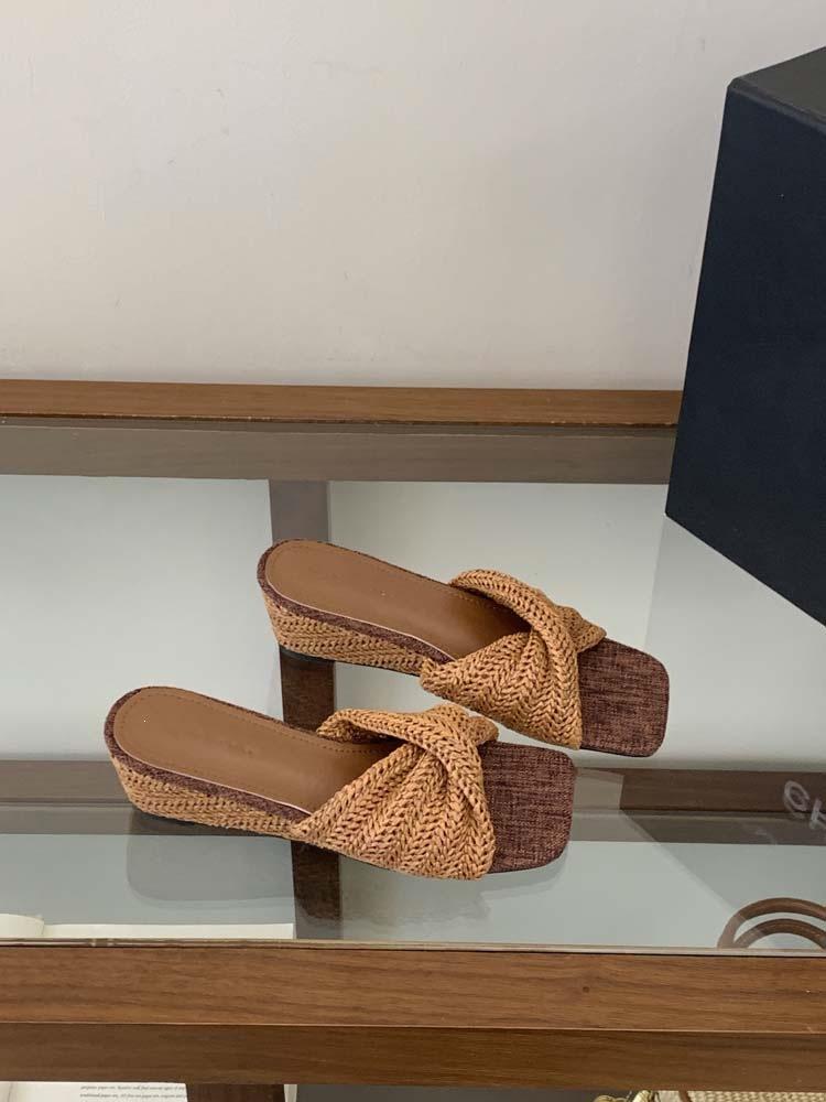 Woven Wedged One-Word Slippers Women S Summer Wear Heightening Cool Slippers Bohemian Sandals 35 коричневый 5750₽