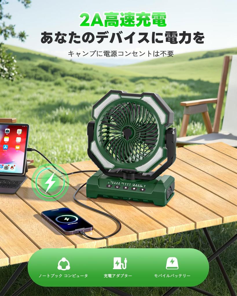 Portable Camping Fan with Up To 60 Hours of Continuous Hanging 4 Wind Outdoor Remote Control and Quiet DC LED Table Compact Heatstroke Suitable for