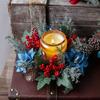 Door Wall Window Christmas Ornament Artificial Pinecone Candlestick Wreaths with Red Berries & Leaf Table Centerpiece