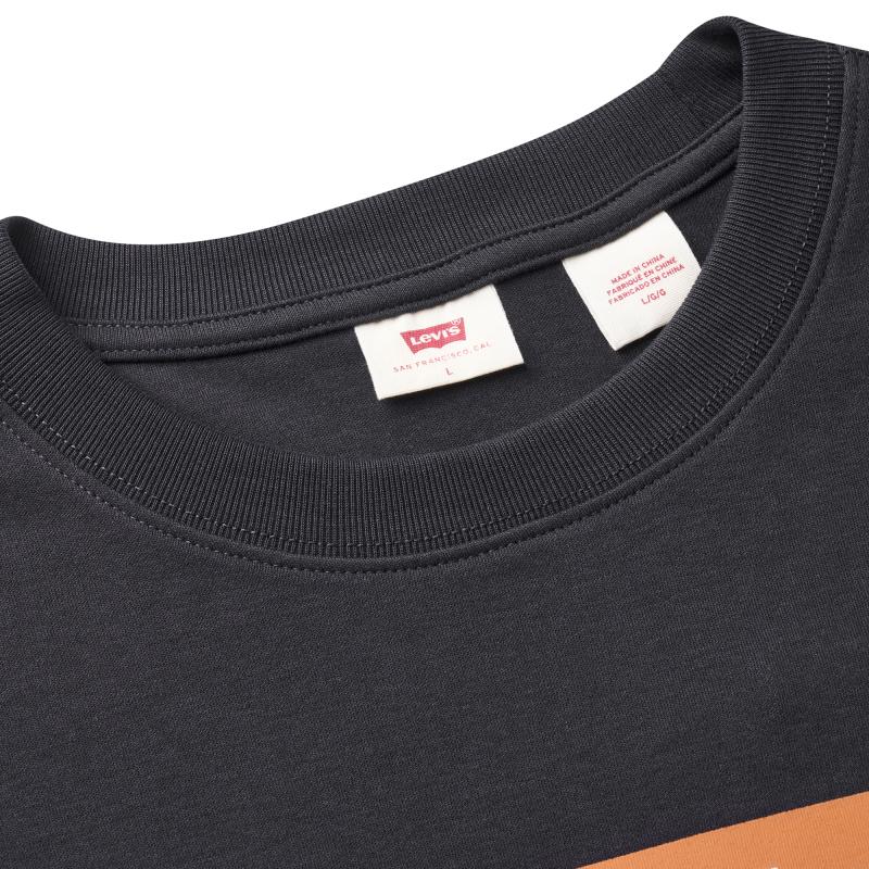 Levis Color Block Letter Print Comfortable Short Sleeve T-Shirt Men T-Shirts Black 001AM-0000