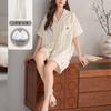 [Three-piece Set] Pajamas with Chest Pads, Women's Summer Short-sleeved Fashion Stripes, Loungewear, Summer Suit