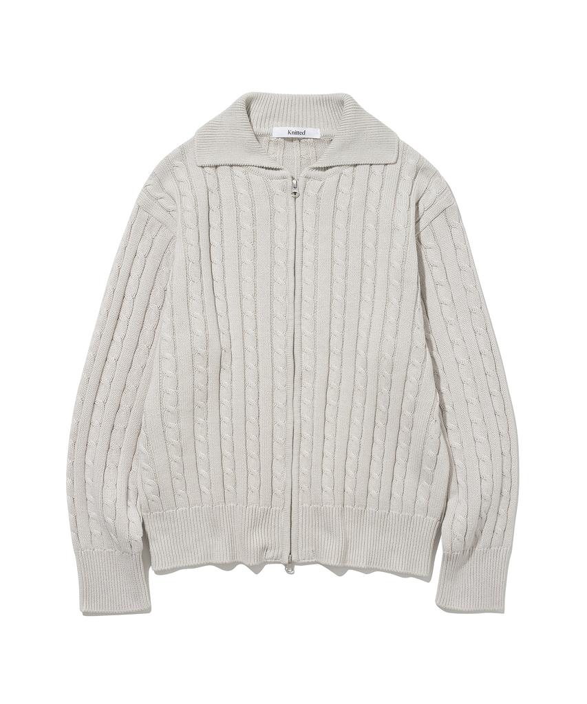 Knitted Cable Two-Way Zip-Up Cardigan Swiss