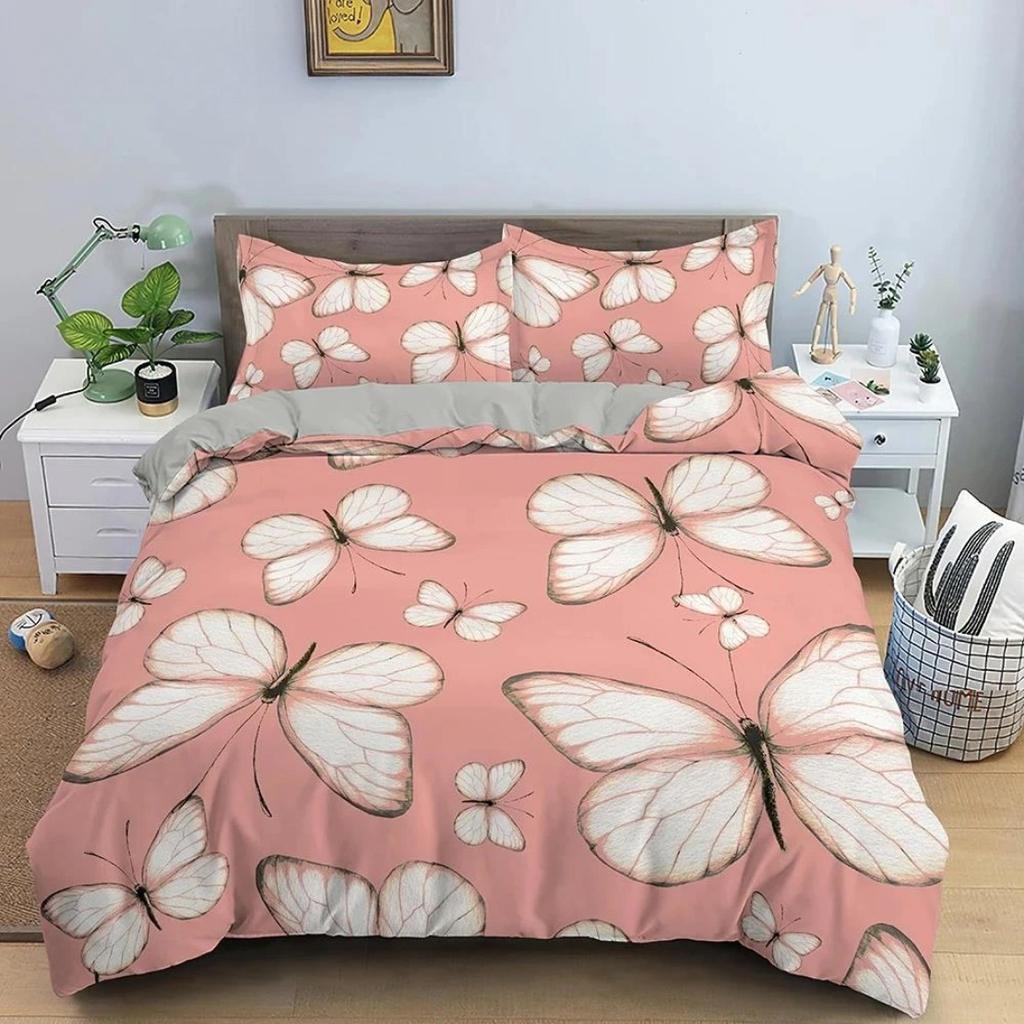Colourful Butterfly Bedding Set Simple Butterfly Black Duvet Cover Pillowcases For Adults Girls Teen Room Decor Polyester Quilt