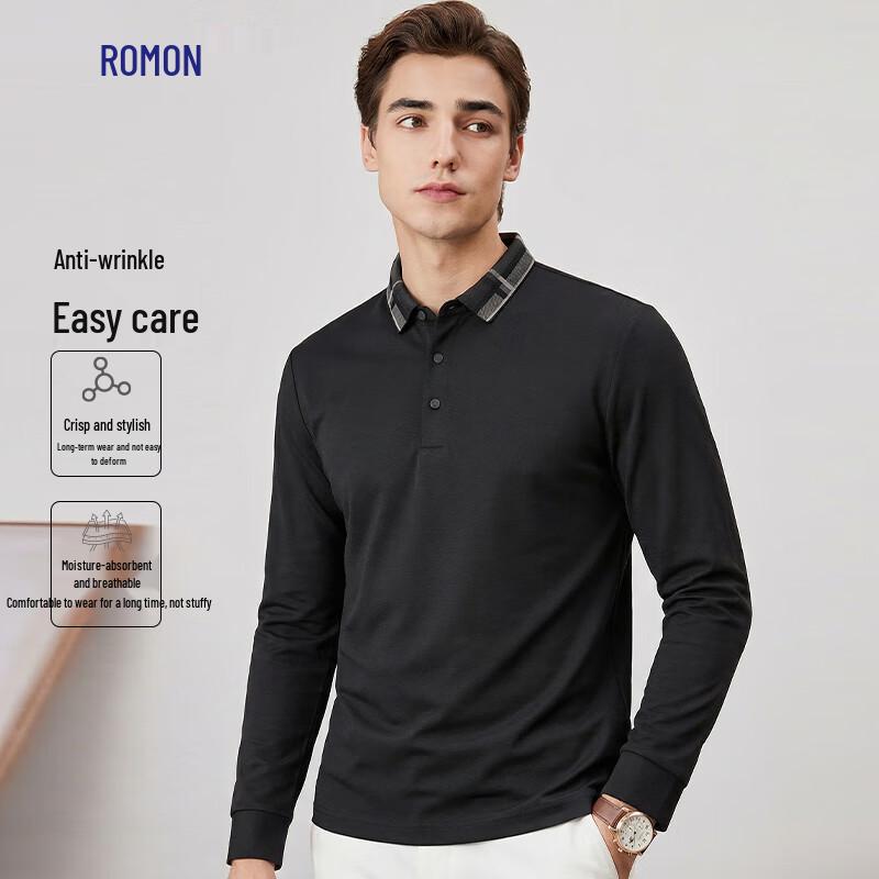 Romon Men s Anti-Wrinkle Polo Long Sleeve T-Shirt 48/M