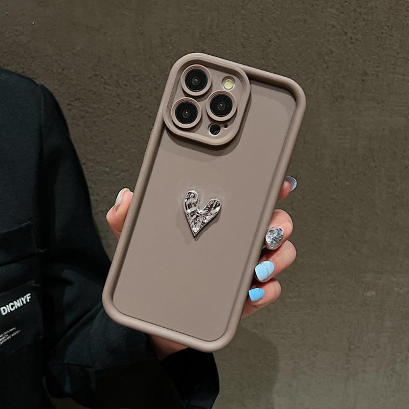 Glitter 3D Love Heart Silicone Soft Phone Case For iPhone 16 15 14 13 12 11 Pro Max XS XR 7 8 Plus Shockproof Candy Matte Cover