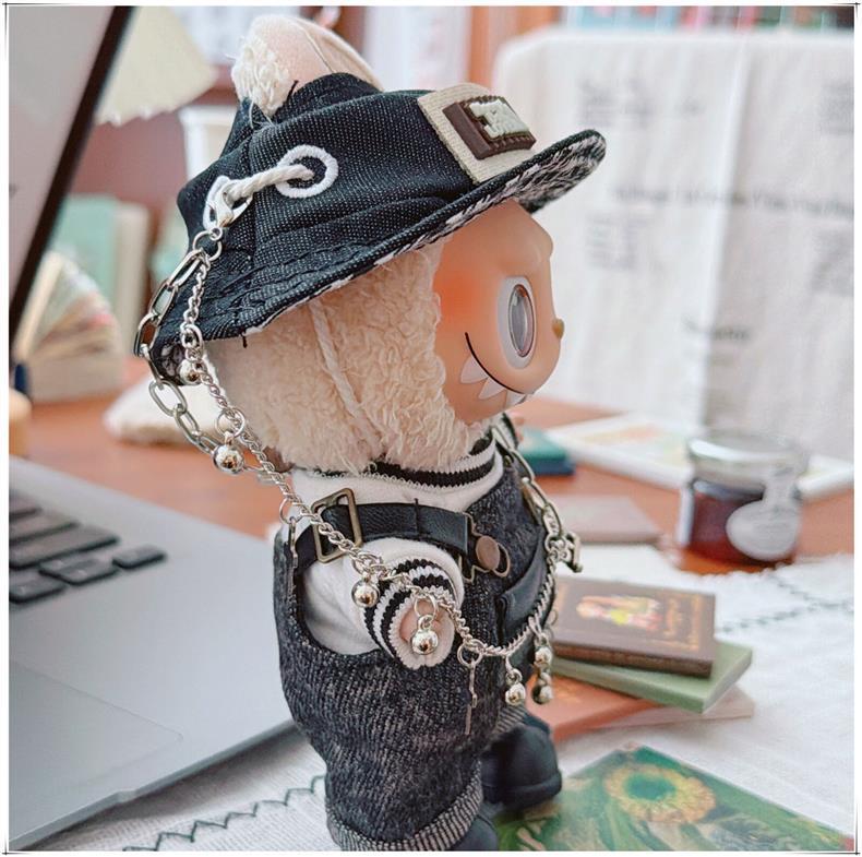 Labubu Doll Clothes Set: Trendy Streetwear for 17cm Sitting Style - Includes Hat and Overalls (1st, 2nd, 3rd Gen)