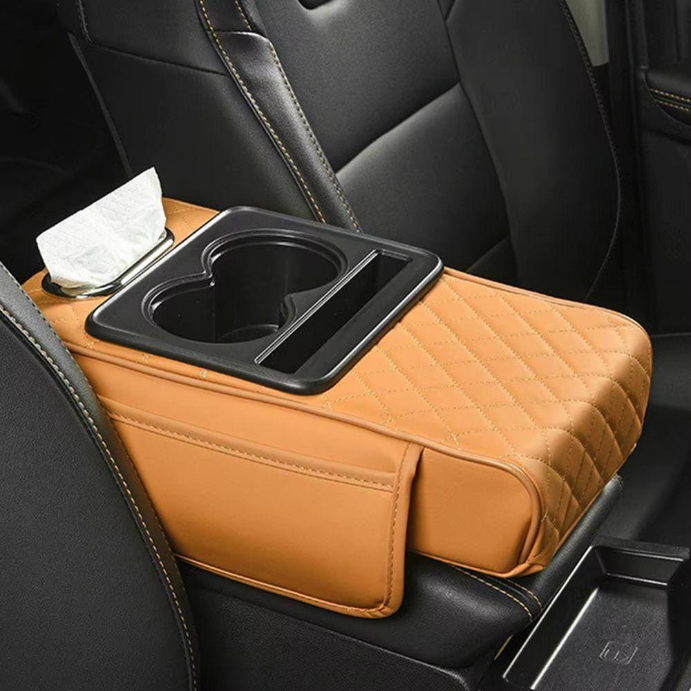 Elbow Support Car Arm Rest Cushion with Cup Holder Tissue Box Armrest Heightening Pad Comfortable Non-slip