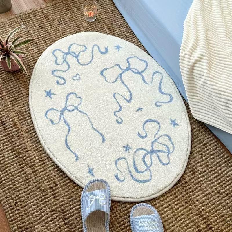 Bow Imitation Cashmere Round Small Carpet Soft Insulation Porch Cushion Bedroom Entrance Cushion Home Decoration