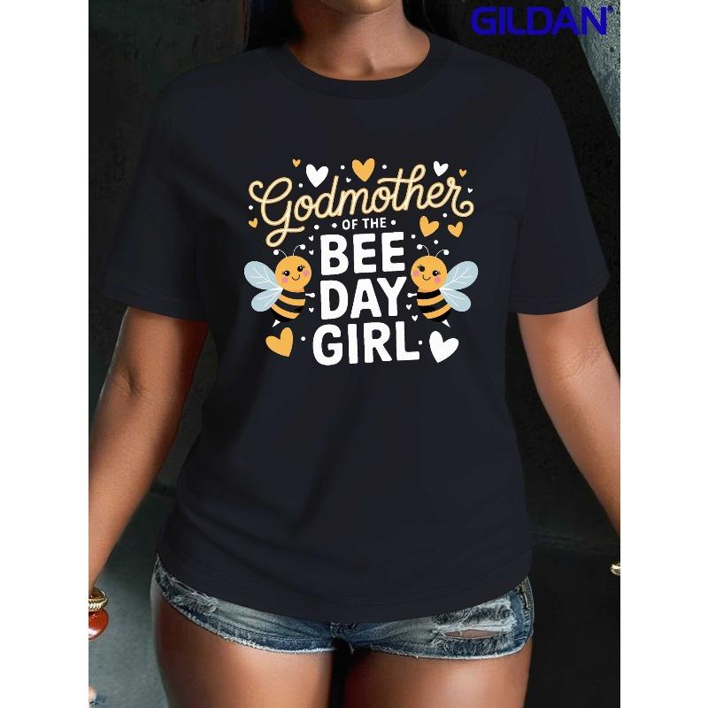 

European sizes teediy Women S Godmother Bee Day Bee Graphic T-Shirt - Casual Short Sleeve Round Neck Top with Bee & Heart Design 4XL чорний