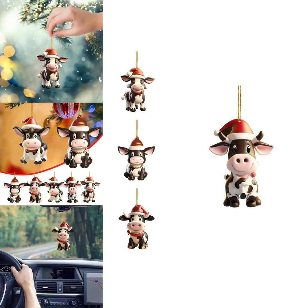 Colorful Cartoon Cow Acrylic Pendant For Festive Car Interior Decoration