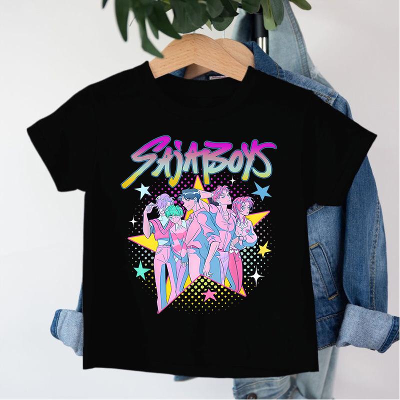 New KPop Demon Hunters Saja Boys Cartoon Boys T-shirt Round Neck Print Fashion Casual Top Children's T-shirt Kids Clothing