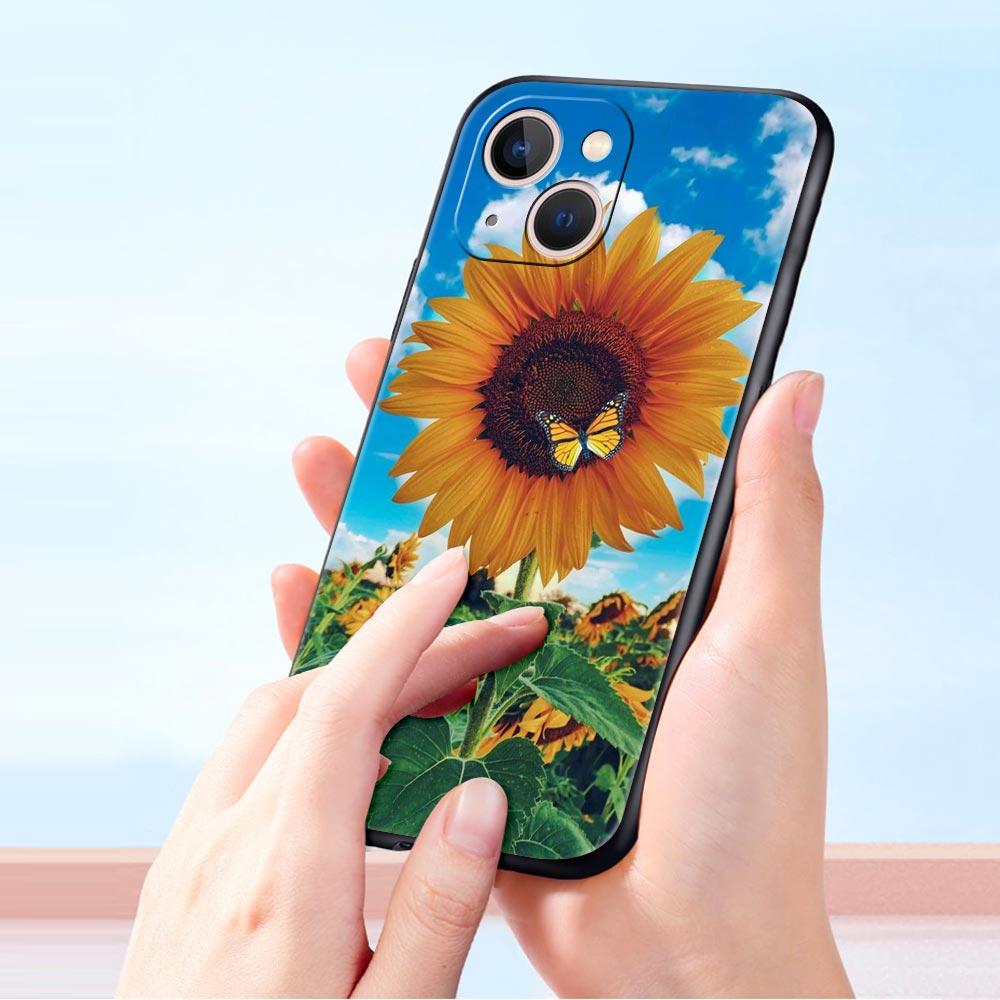 flower 12 Luxury Phone Case For iPhone 13 15 14 12 Mini 11 Pro MAX XR X SE XS 7 8 Plus Silicone Black Protection Cover