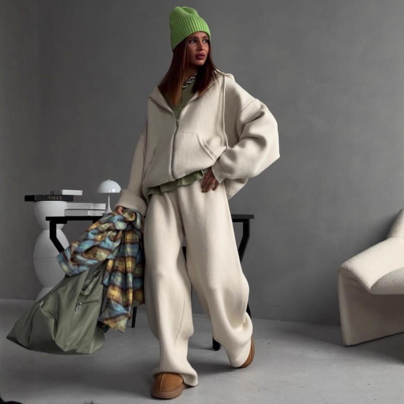 Ins Women's Clothing Fashionable Long-sleeved Knitted Cardigan Trousers Sports Two-piece Casual Suit Women