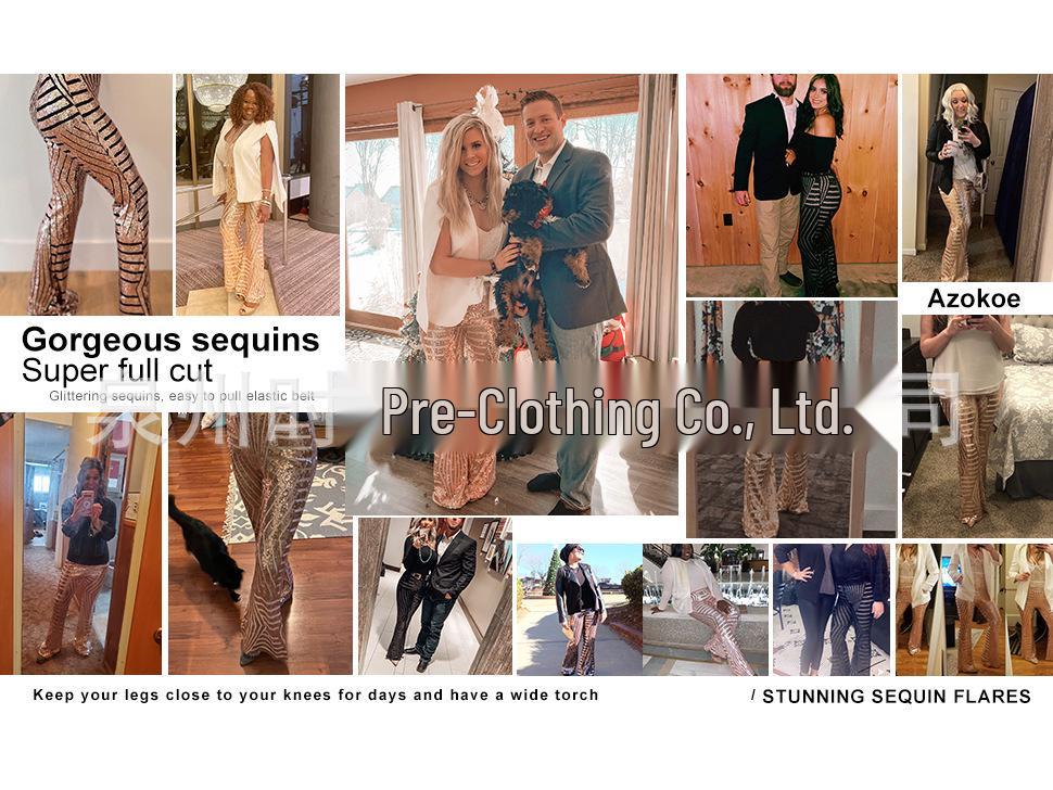 2025 Summer Women's High Waist Sequin Patchwork Wide-Leg Pants - European and American Casual Fashion Trend