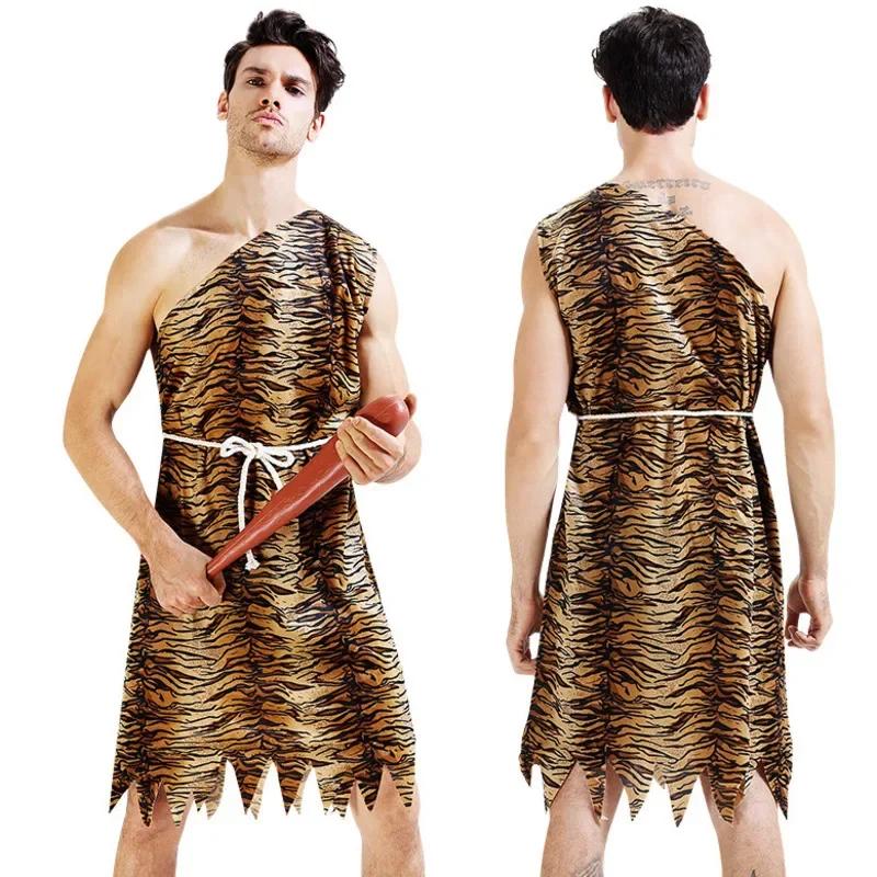 Leopard Wilder Höhlenmensch Croods Feuersteins Primitiv Sexy Indianerkleidung Kostüm Karneval Halloween Kostüme für Männer Erwachsene Ausgefallen