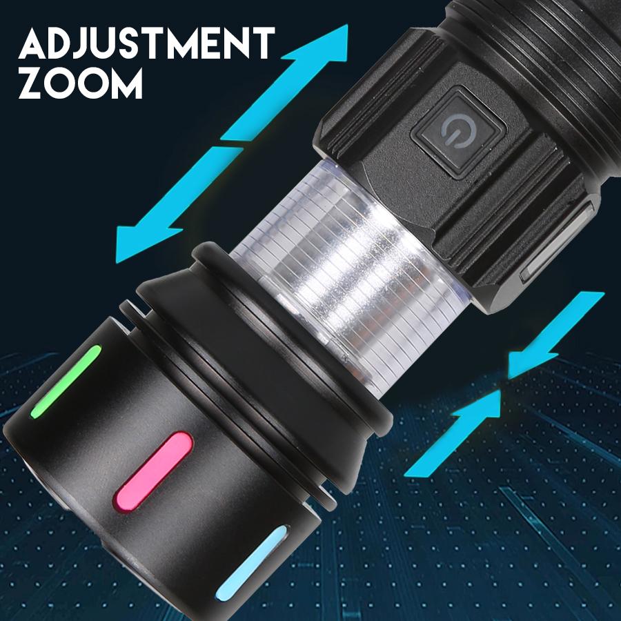 High Power 4 Light Source LED Flashlight Super Bright RechargeableTelescopic Zoom Tactical Torch Outdoor Camping Lantern