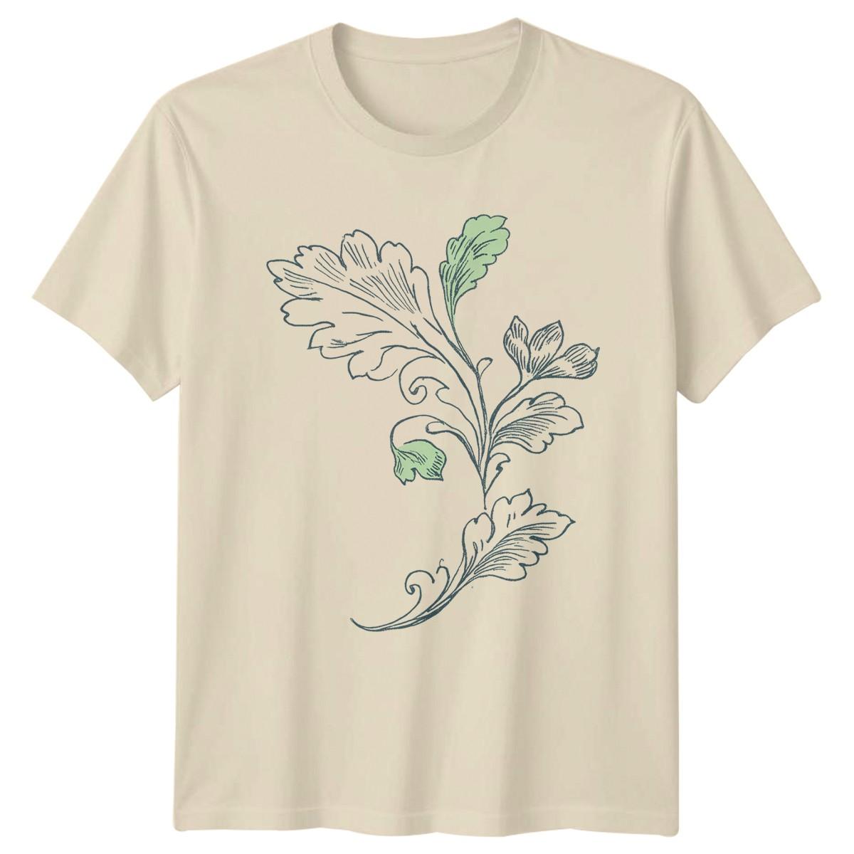 Vintage Botanical Floral Acanthus Leaf T-Shirt Botanical Scrollwork Nature Art XL
