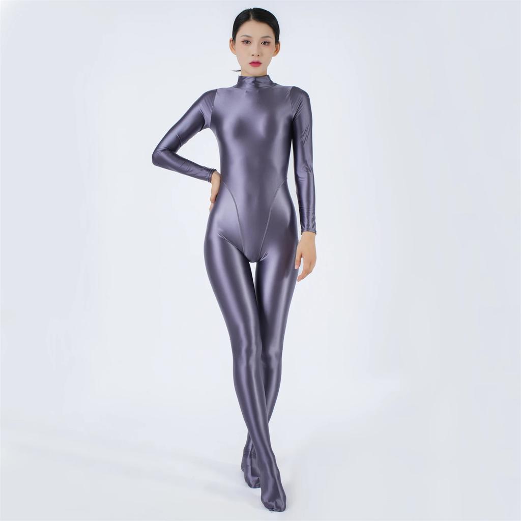 Sexy Women'S Jumpsuit High Elastic Satin Shiny Shaperwear Bodysuit Woman Clothing Nightclub Dance Wear Elegant Party Tights