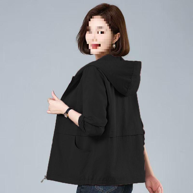 Women's Plus Size Hooded Short Jacket - Casual Spring/Autumn Outerwear for Middle-Aged Women